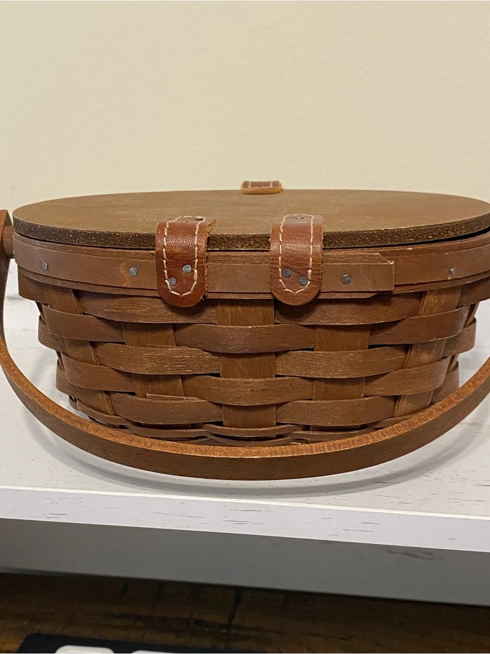 Longaberger Chocolate Brown Oval Kiddie Purse w/ Handle & Plastic Protector
